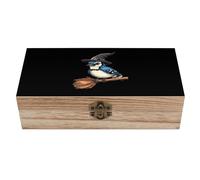 Blue Jay Witch Wooden Storage Box Wood Jewelry Casket Present Boxes with Hinged Lid And Front Clasp