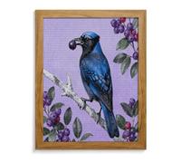 Blue Jay with Bilberries 5D Diamond Painting Kits for Adults Large DIY Round Drill Diamond Art with Frame Beginner Friendly Craft Gem Painting for Stress Relief Home Wall Decor Yellow Wood 40*50cm