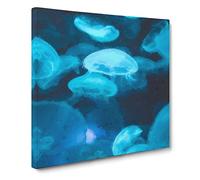 Blue Jellyfish Canvas Print | Gallery Wrapped 30mm Frame Wall Art | 14x14 inches | Ready to Hang | Abstract Picture | Living Room Bedroom Lounge Office
