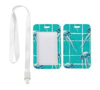 Blue Jellyfish Card Holder with White Lanyard, Bus Pass Holder, Vertical Name Badges Protector for Worker, Vertical ID Cards Protector for Doctor, Nurse Accessories Work Nurse Essentials