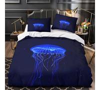 Blue Jellyfish Comforter Cover 3D Print Extra Soft 3-Piece Bed Set Hidden Zipper marine Life Underwater Quilt Cover Premium All Season for Adults Women Kids Girls Boys Teens Youth King（220x240cm）