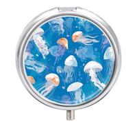 Blue Jellyfish Pill Case Box with 3 Compartment Medicine Vitamin Organizer for Purse Pocket 5x5cm