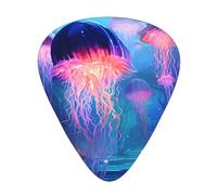 Blue Jellyfish printed guitar picks, 12-piece set with thin, medium, and thick styles, comes with a storage case