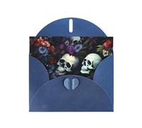 Blue JKIEGOQ horrible dark skulls flowers pattern Prints Greeting Card 4 x 6 in for Christmas, Valentine's Day, Wedding, Party Invitation Cards