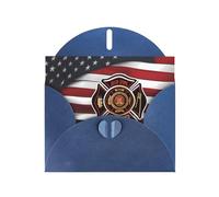 Blue JKIEGOQ Red Stripe Firefighter USA Flag Prints Greeting Card 4 x 6 in for Christmas, Valentine's Day, Wedding, Party Invitation Cards