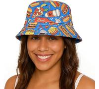 Blue Junk Food Bucket Hat Fast Food Pattern Unisex Summer Sun Cap Lightweight Foldable Outdoor Travel