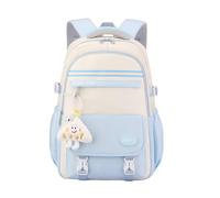 Blue Kawaii School Backpack for Girls Casual Travel 28L School Bag 29L Lightweight Rucksack with Zip Side Pocket Cute Water-Resistent Kids Bookbag Y2k Daypack with PVC Display Window &Plush Toy Age 9