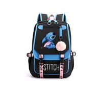( Blue) Kids Anime Stitch Students Usb Backpack Boys Girls Travel Rucksack School Bag