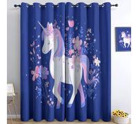 Blue Kids Blackout Curtains - Boys Girls Cartoon Fantasy Fairy Tale Unicorn 3D Print Pattern Grommet Top Thermal Insulated Window Drapes for Bedroom Playroom 2 Panels W43.3 x L84.7