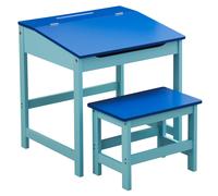 Orsina Angled Surface Children Blue Desk And Stool, Sleek Functional Desk For Children, Durable Desk And Stool