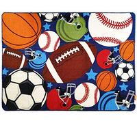 Blue Kids Rug Fun Sport Rugs Nylon Carpet Boys Girls Childrens Rug Balls Print with Soccer Ball, Basketball, Football, Tennis Ball Bedroom Playroom (Baseball, 100x130cm)