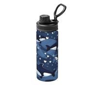 Blue Killer Whale 18OZ sports thermos bottle, stainless steel, full print, suitable for outdoor, commuting, camping stool