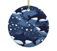 Blue Killer Whale A 2.9-inch Ceramic Round Christmas Ornament with a Printed Pattern Perfect for Holiday Decorations and Party Favors