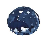Blue Killer Whale Double layer women's shower cap, reusable, large size design suitable for all hair lengths, suitable for girls, spa and home salon use.