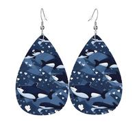 Blue Killer Whale Leather Earring. Stylish teardrop shape, perfect for women, and a great decorative choice for parties and holidays.
