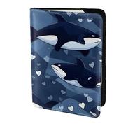 Blue Killer Whale Passport Holder5.5 in - Genuine leather, unisex - Folding passport holder