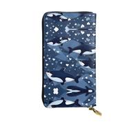 Blue Killer Whale Pattern Leather Clutch (7.5x4.1 inches) - Coin Card Key Wallet