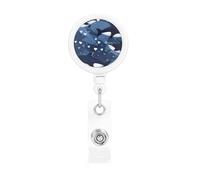 Blue Killer Whale Print Badge Holder Retractable Reel, with ID Alligator Clip Rotatable Buckle, for Nurse Teacher