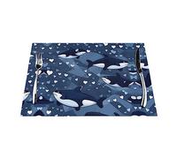 Blue Killer Whale Printed PVC Woven Table Mat 18x12 Inch Non-Slip Table Mat Protector
