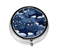 Blue Killer Whale Printed Round Medicine Box with 3 compartments for Portable Medicine Storage