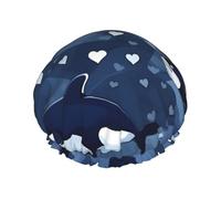 Blue Killer Whale Printed shower cap, reusable, specially designed for women's long hair, double-layer structure, suitable for bathing.