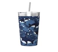 Blue Killer Whale Printed travel thermos - portable water bottle for keeping hot and cold, travel mug for office and sports in car