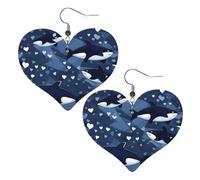 Blue Killer Whale Prints Leather Heart earrings Pendant Stylish and light Lightweight Dangle for Women Girls, One Size, Leather, No Gemstone