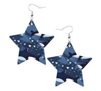 Blue Killer Whale Prints Leather star earrings Pendant Stylish and light Lightweight Dangle for Women Girls, One Size, Leather, No Gemstone