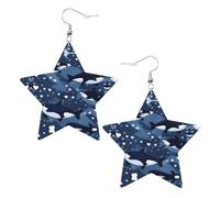 Blue Killer Whale Prints Leather Star-Shaped Earrings Lightweight And Stylish Accessories For Parties Dances And Everyday Life.