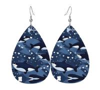 Blue Killer Whale Prints Leather Teardrop earrings Pendant Stylish and light Lightweight Dangle for Women Girls, One Size, Leather, No Gemstone