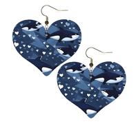 Blue Killer Whale Prints Stylish Heart-Shaped Earrings Lightweight Women'S Accessories Perfect For Parties And Valentine'S Day.