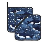 Blue Killer Whale Set Of 2 Pot Holders, Kitchen Potholder Set, 8 X 8 Inches, &Perfect For Everyday Baking And Cooking.