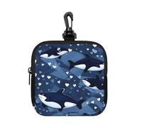 Blue Killer Whale Small Zip Pouch-Waterproof Neoprene Storage Bag for Earbuds, Keychain Clip Case for Coins Cards USB, Travel Organiser