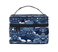 Blue Killer Whale Women's travel cosmetic bag, (9x6.5x6.2 inches) portable large capacity cosmetic bag, large cosmetic bag storage bag for girls, Black, One Size, Black, One Size