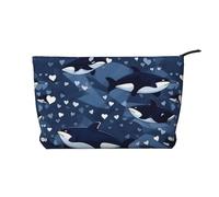 Blue Killer Whale Zipper Closure Corduroy Makeup Bag Multifunctional Organizer 22x7x17cm for Travel Camping Vacation Fitness