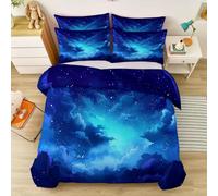 Blue - King Bedding Set Fantasy Celestial Bodies Galaxy Paintings Theme Printed Duvet Cover Four Seasons Bedding Set Soft and Easy Care with 2 Pillowcases