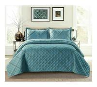 (Blue, King) Ruffle Embossed Quilted Bedspread Bed Throw Single Double King Size Bedding Set