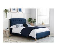 Blue King Size Bed Frame Brompton Upholstered Headboard 150cm 5FT Fabric Wood