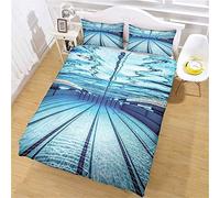 Blue King Size Duvet Cover 3D Print Swimming Pool pattern Bedding Set Soft Comfy Microfiber Teenager Quilt Cover 230x220 cm + 2 Pillowcases with Zipper