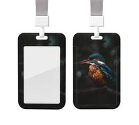 Blue Kingfisher on Branch ID Badge Holder with Lanyard Vertical Card Case Protector Pouch with Clear Window Plastic Sliding ID Card Holder for NurseOffice Supplies Name Tag