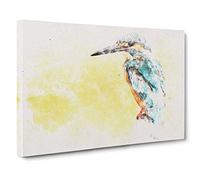 Blue Kingfisher Watercolour Canvas Print | Gallery Wrapped 30mm Frame Wall Art | 30x20 inches | Ready to Hang | Modern Bird Picture | Living Room Bedroom Lounge Office