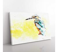 Blue Kingfisher Watercolour Modern Canvas Wall Art Print Ready to Hang, Framed Picture for Living Room Bedroom Home Office Décor, 76x50 cm (30x20 Inch)