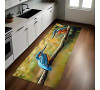 Blue Kitchen Carpet Runner Kingfisher on the lake Non-Slip Washable Low Pile Rug 50 x 80 cm for Bedroom, Entrance, Laundry Room