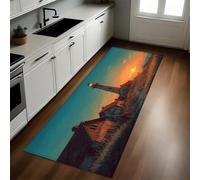 Blue Kitchen Rug 40 x 120 cm Sunrise at the seaside lighthouse Non-Slip Washable Kitchen Floor Mat for Kitchen, Hallway, Living Room, Bedroom, Bathroom