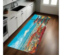 Blue Kitchen Rug 50 x 80 cm Japanese mountain architecture Non-Slip Machine Washable Low Pile Carpet for Hallway, Entryway, Bedroom Kitchen Laundry Living Room