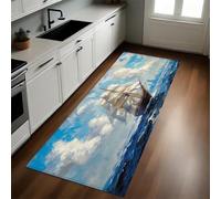 Blue Kitchen Rug Ancient sailing ships of the sea Non-Slip Washable Runner 50 x 150 cm Floor Mat for Kitchen, Laundry, Hallway, Home Decoration