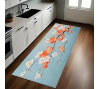 Blue Kitchen Rug Oil painting of flowers and dogwood Non-Slip Runner Mat 50 x 150 cm Rubber Backed Washable Indoor/Outdoor Area Mat Country Decor