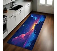 Blue Kitchen Rug Wooden bridge by the lake under the starry sky Non-Slip Anti-Fatigue Mat 50 x 150 cm Washable Kitchen Floor Mat, Standing Mat for Home or Office