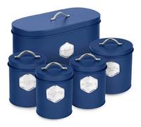 Blue Kitchen Storage Canister Coffee Sugar Tea Bread Airtight 5 Pieces Set