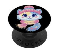 Blue Kitten Winter Portrait Cat Lover Graphic Pink Matching PopSockets Adhesive PopGrip